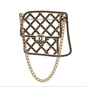 Chanel Crystal Flap Bag Brooch Black Gold